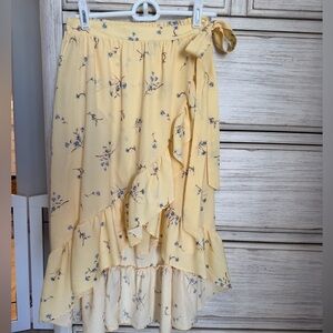 New And Now This Yellow Floral Ruffle High-Low Skirt xs